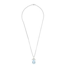 Pendentif en or blanc 18K avec aigue-marine en forme de poire et diamant marquise de 4,04 carats