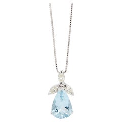 Pendentif en or blanc 18K avec aigue-marine en forme de poire et diamant marquise de 4,04 carats