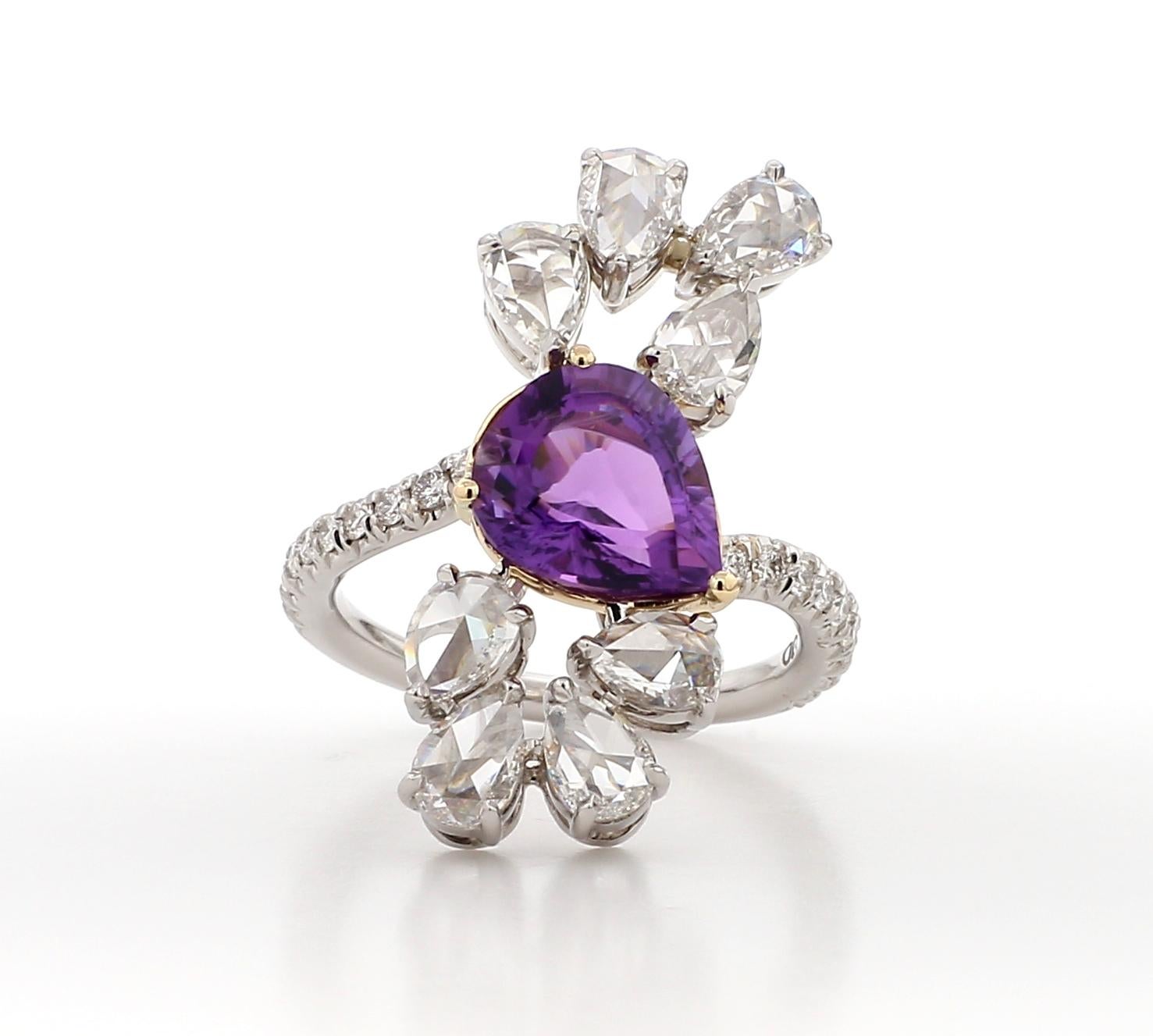 4.04 Carat Purple Amethyst and White Diamond, Cocktail Ring, Set in Platinum For Sale 4