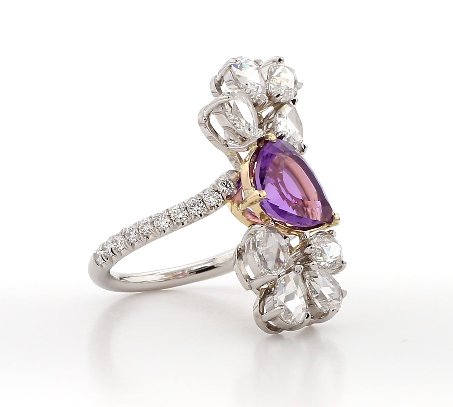 Art Nouveau 4.04 Carat Purple Amethyst and White Diamond, Cocktail Ring, Set in Platinum For Sale
