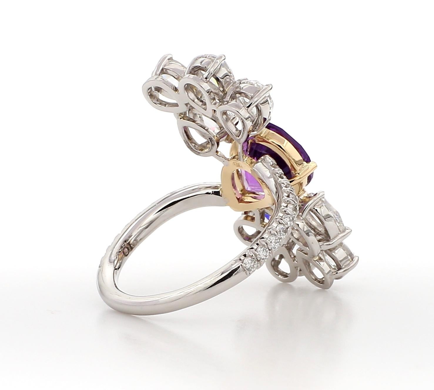 4.04 Carat Purple Amethyst and White Diamond, Cocktail Ring, Set in Platinum In New Condition For Sale In New York, NY
