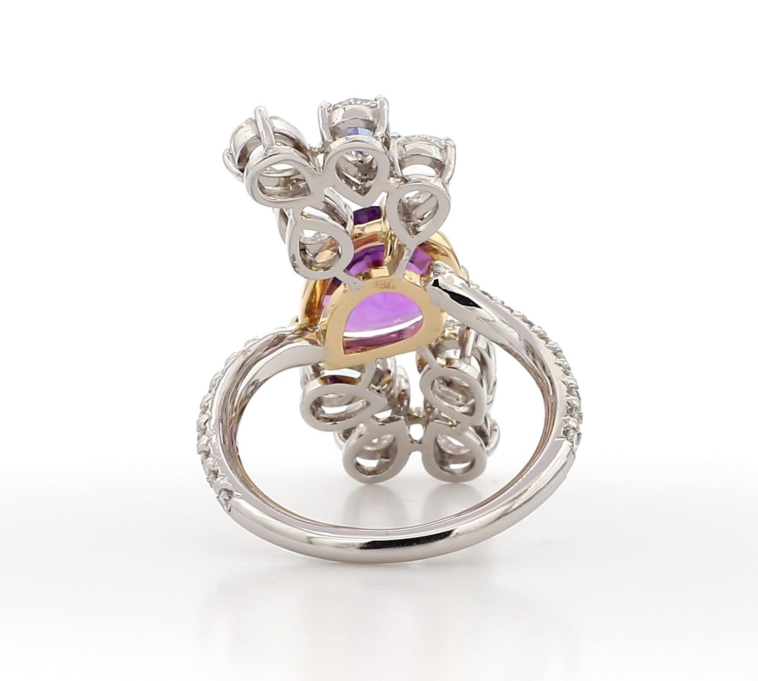 Women's 4.04 Carat Purple Amethyst and White Diamond, Cocktail Ring, Set in Platinum For Sale