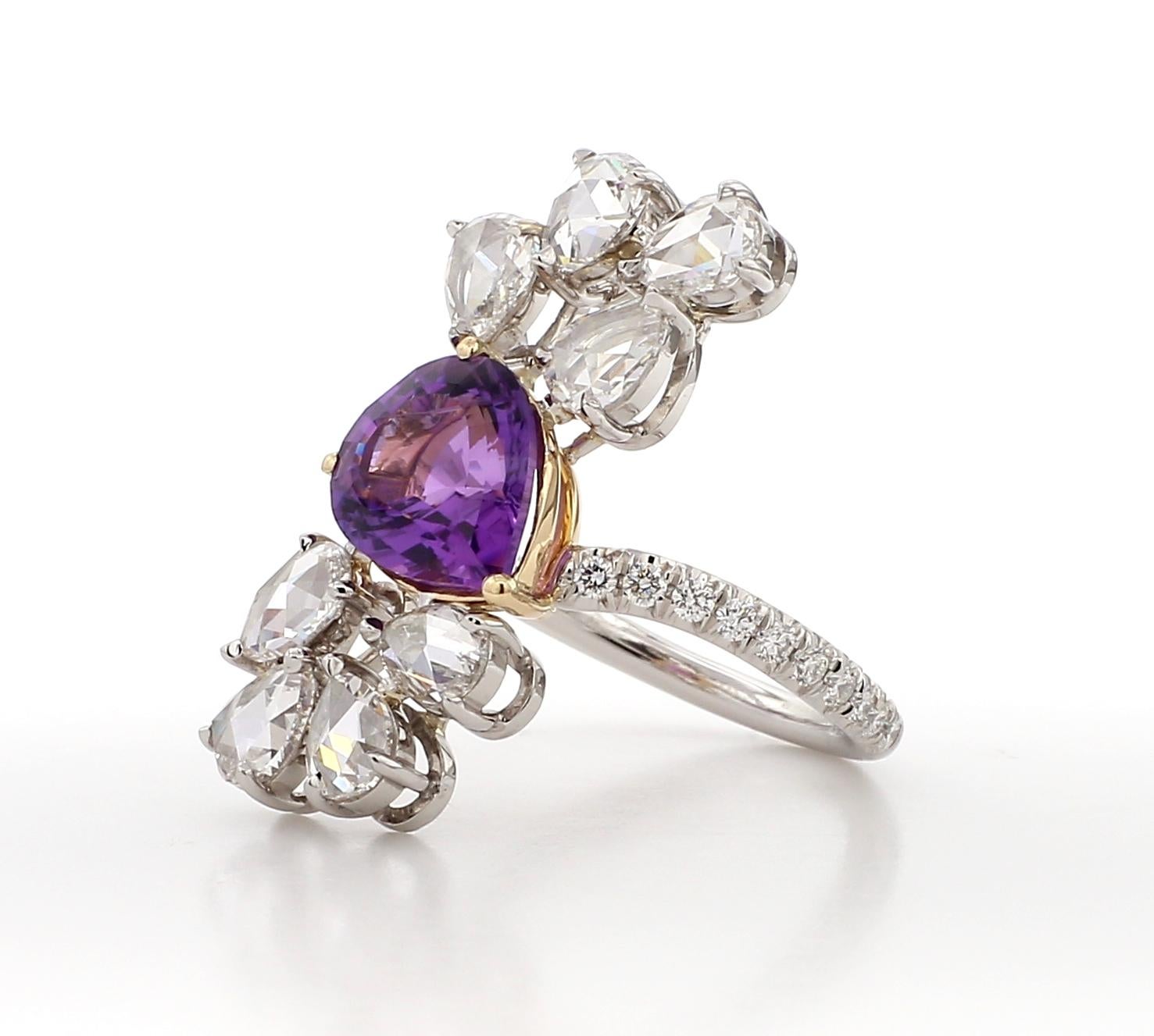 4.04 Carat Purple Amethyst and White Diamond, Cocktail Ring, Set in Platinum For Sale 3