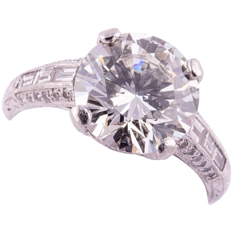 4.04 Carat Round Brilliant Cut Diamond Engagement Ring at 1stdibs