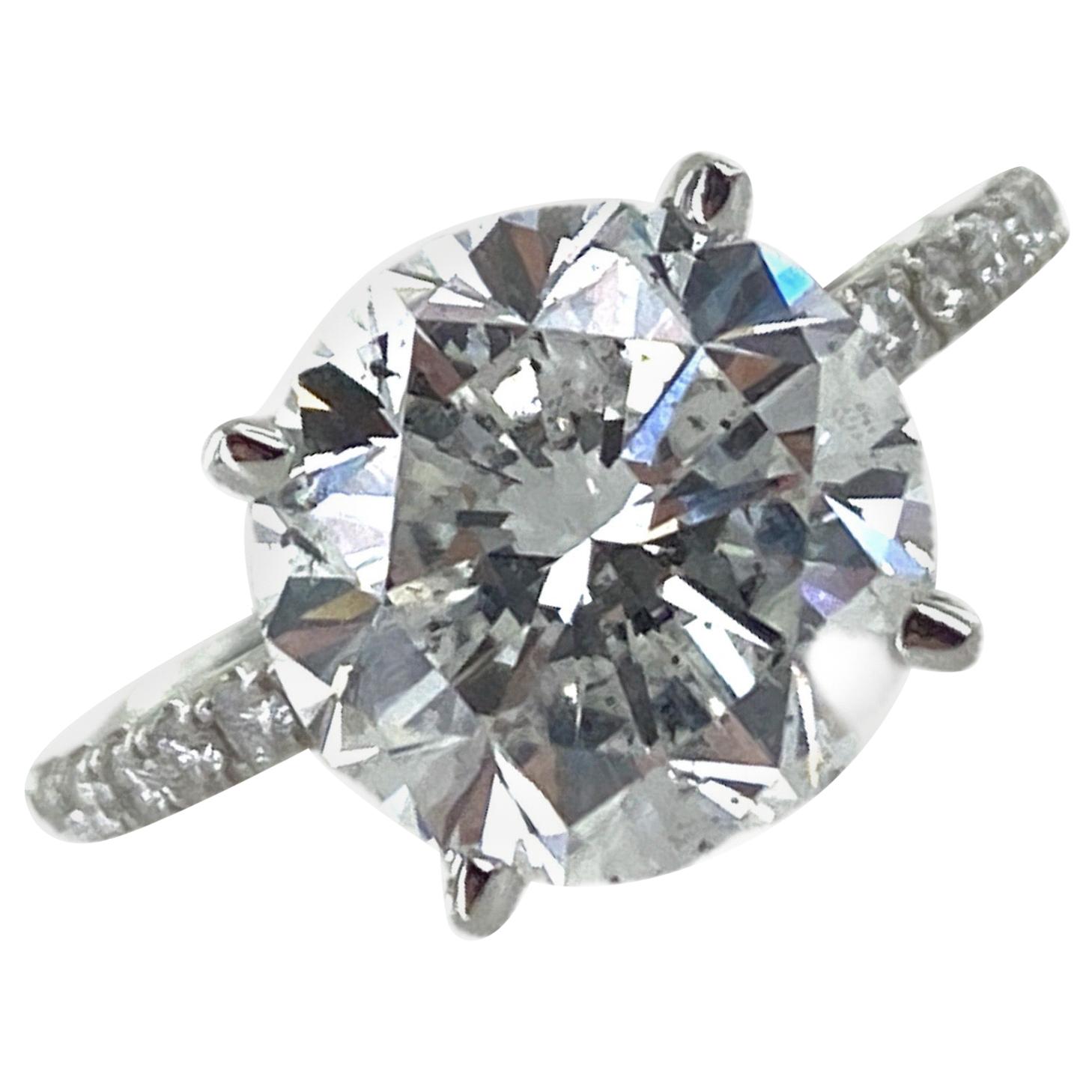 4.04 Carat Round Brilliant Diamond 18 Karat White Gold Engagement Ring GIA F/I1