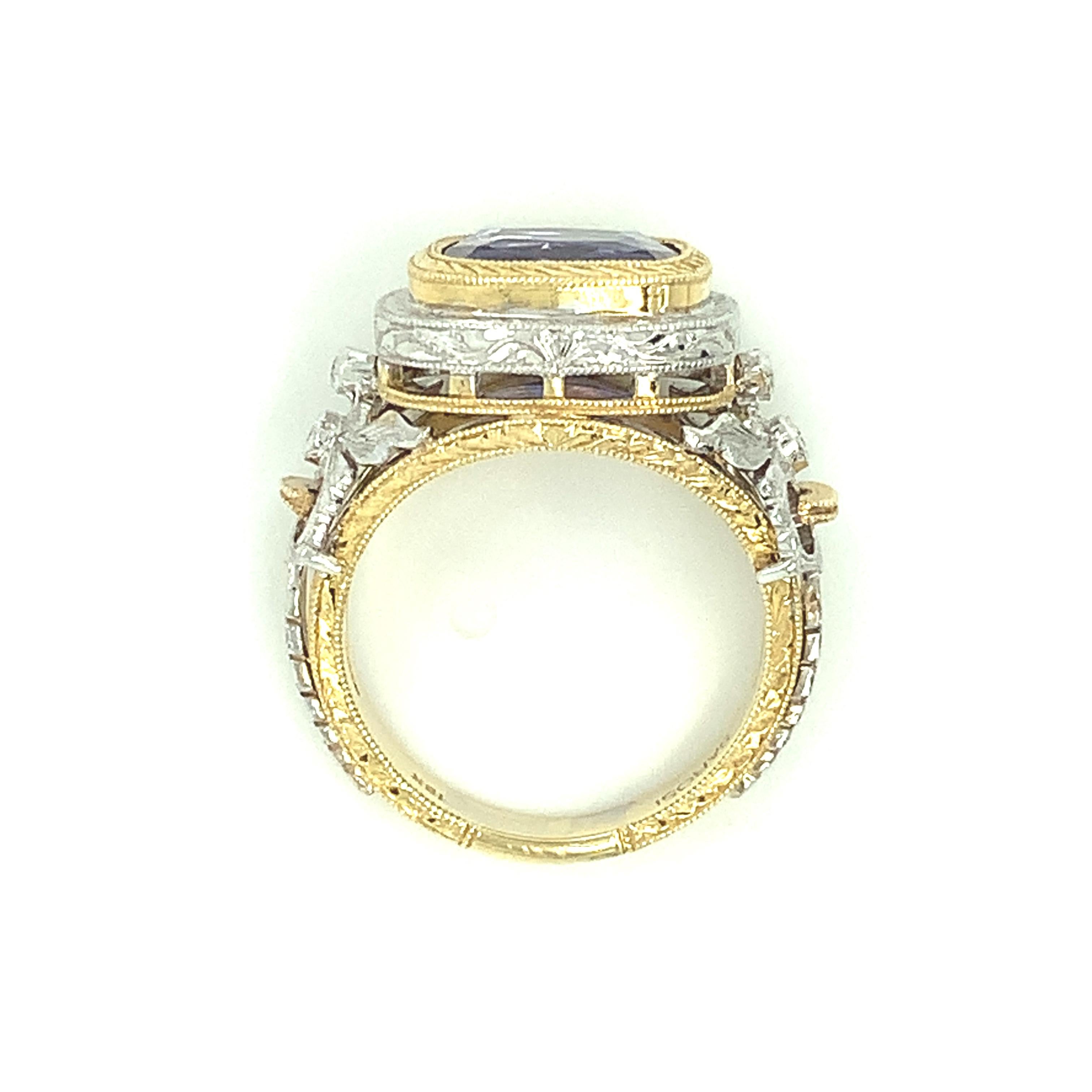 4.04 Carat Tanzanite and Diamond Cocktail Ring, Handmade in 18k Gold For Sale 5