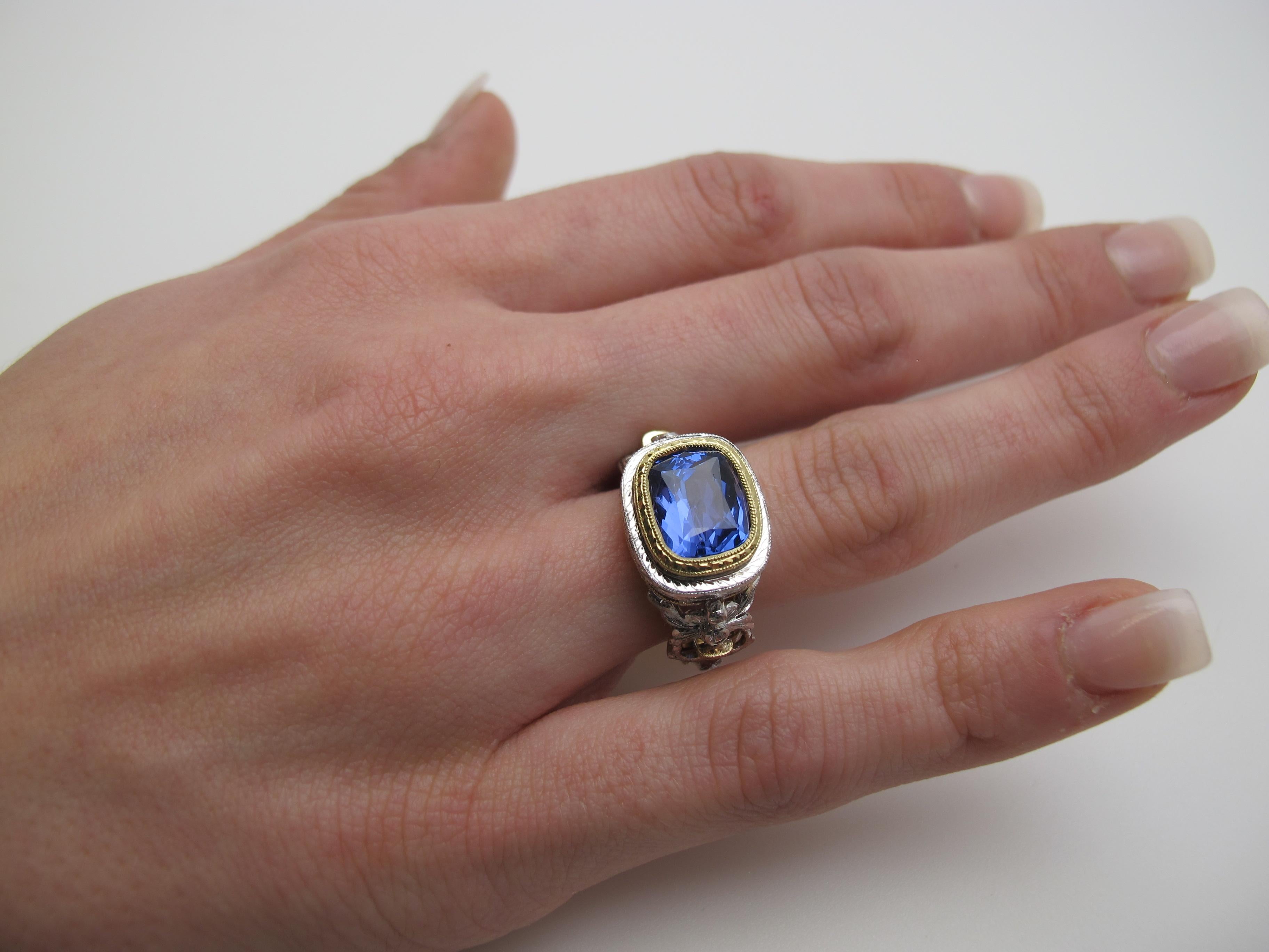 4.04 Carat Tanzanite and Diamond Cocktail Ring, Handmade in 18k Gold For Sale 6