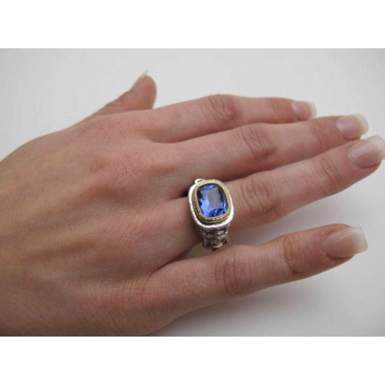 4.04 Carat Tanzanite and Diamond Cocktail Ring, Handmade in 18k Gold For Sale 7