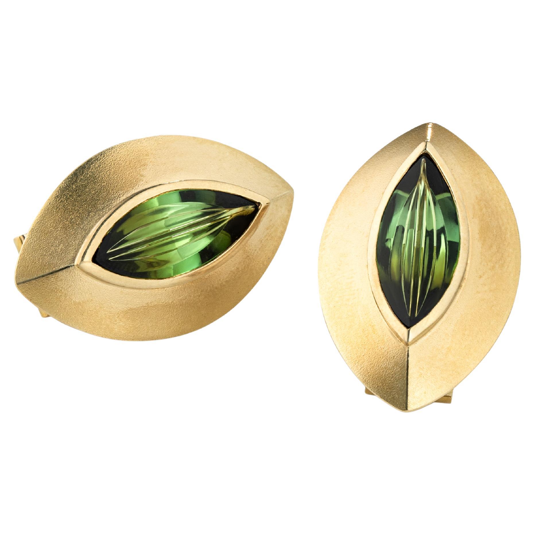 4.04 Carat Tourmaline Yellow Gold Earrings by Atelier Munsteiner For Sale