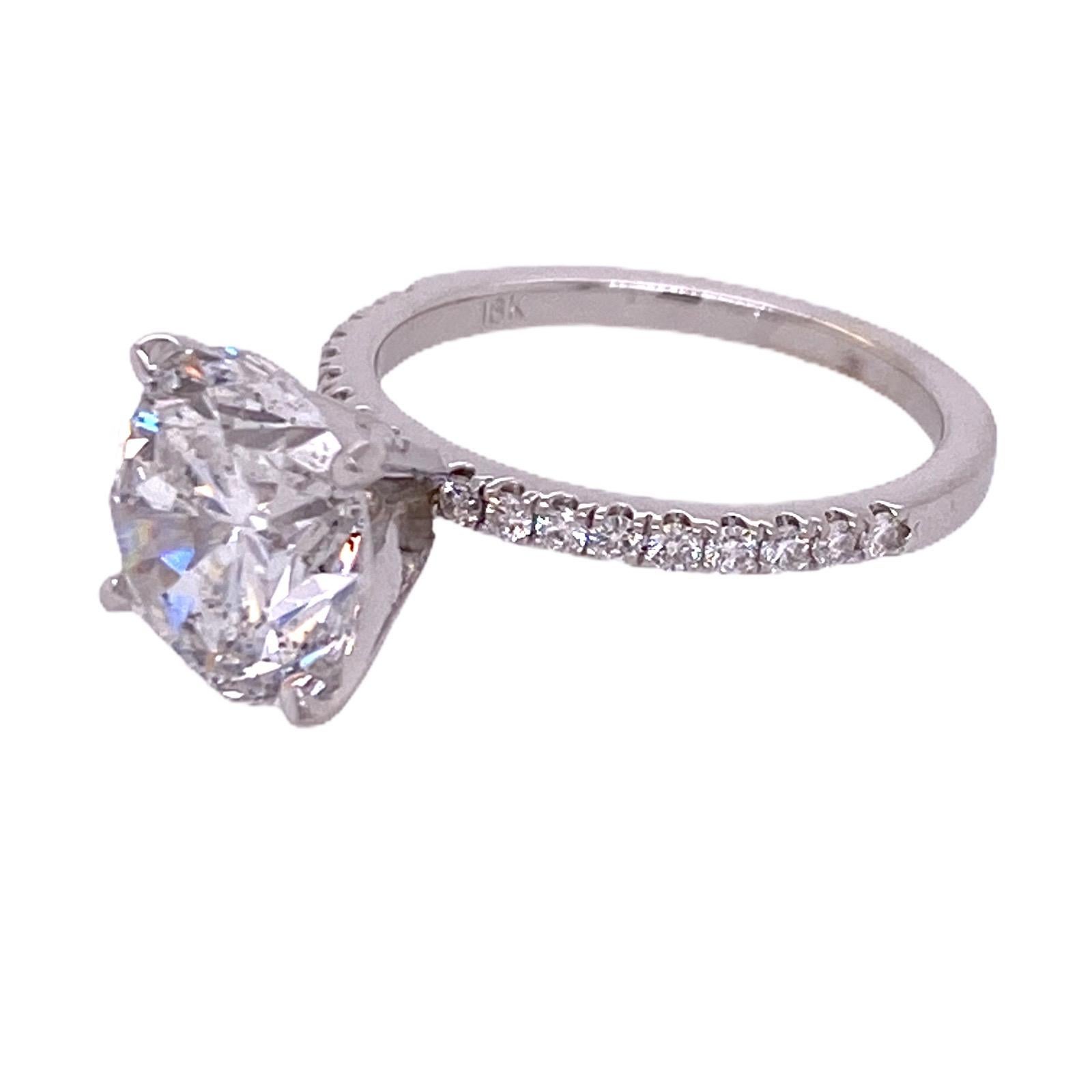 Round Cut 4.04 Carat Round Brilliant Diamond 18 Karat White Gold Engagement Ring GIA F/I1