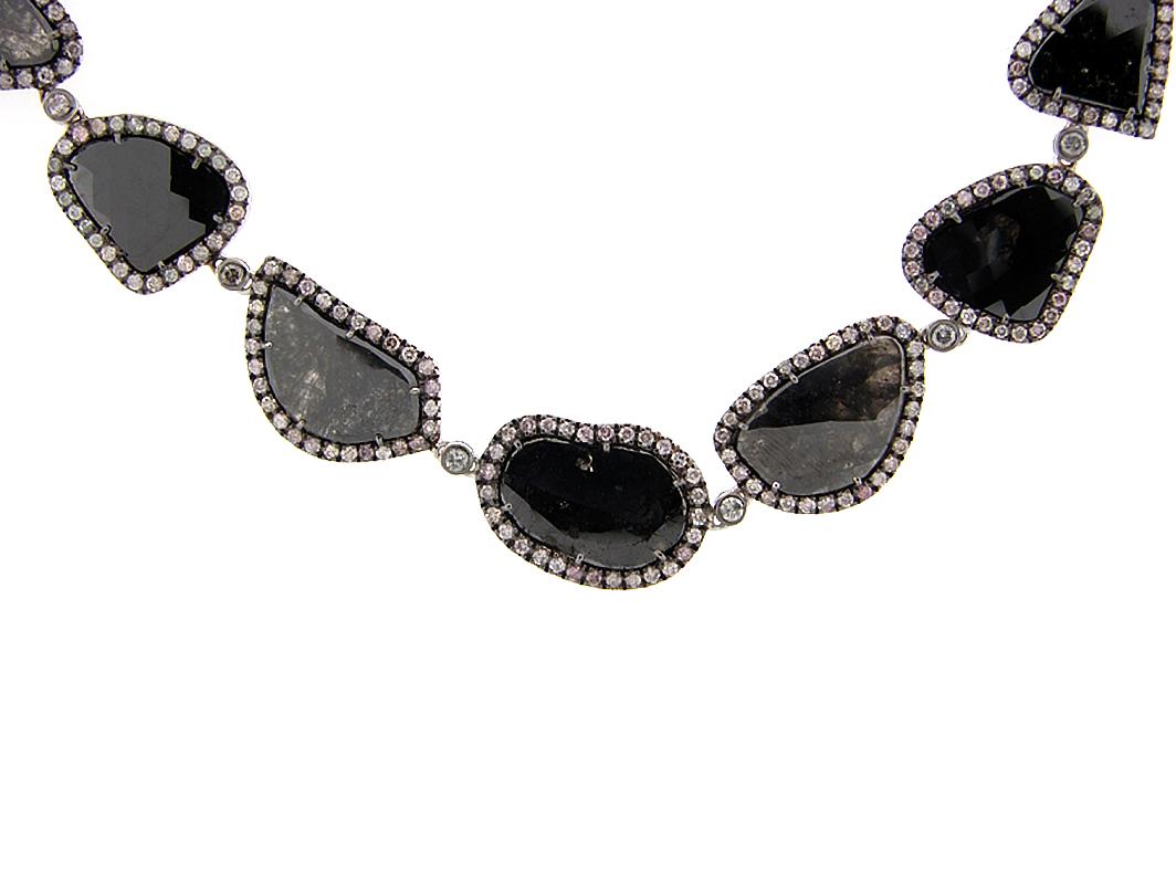40.40 Carat Rose Cut Slice Black Diamond Necklace In New Condition In Great Neck, NY