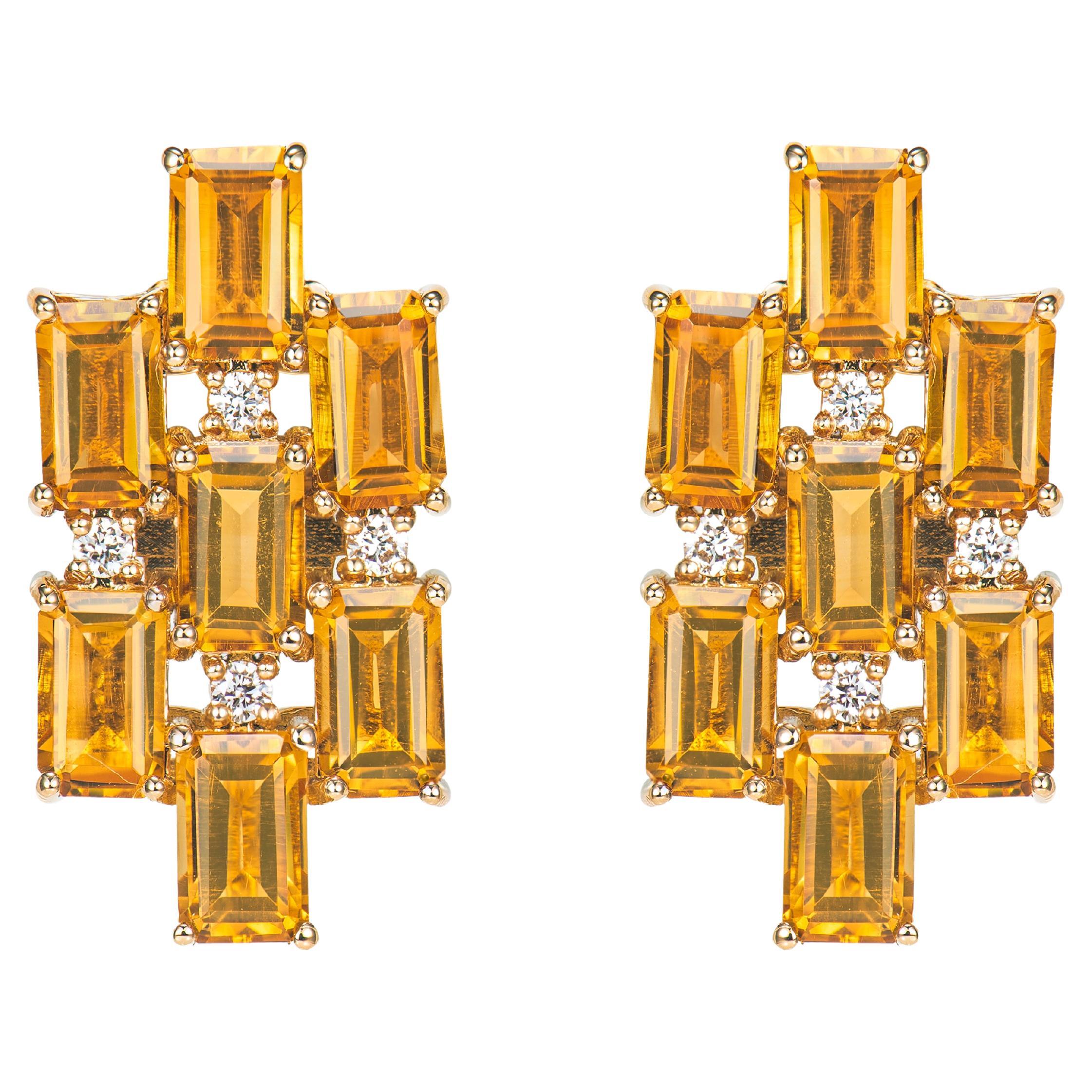 4.042 Carat Citrine Drop Earring in 18Karat Yellow Gold with White Diamond. For Sale