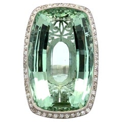 40.42 Carat Rectangular Cushion Green Aquamarine and OEC Diamond Platinum Ring