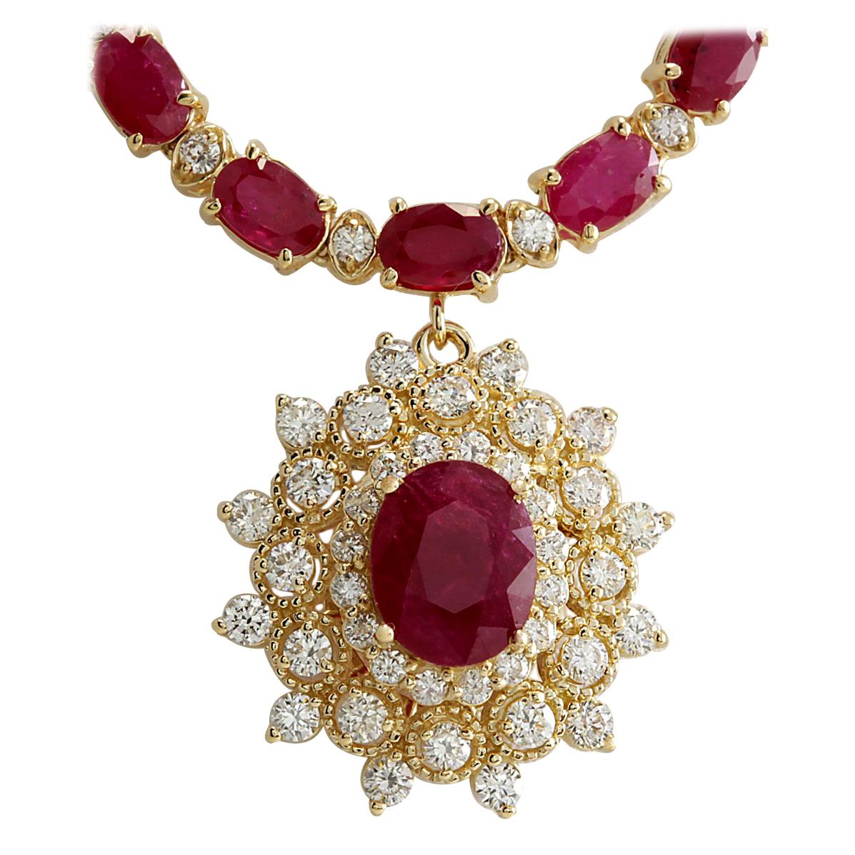 Elegant Natural Ruby Diamond Necklace In 14 Karat Yellow Gold  For Sale