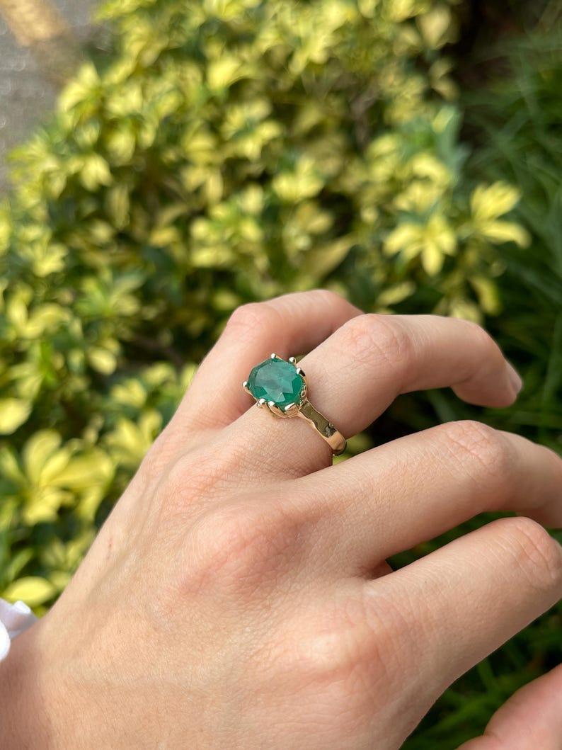 4.04ct 14K Organic Oval Cut Emerald Solitaire Ring Dark Green Gold Nugget In New Condition For Sale In Jupiter, FL