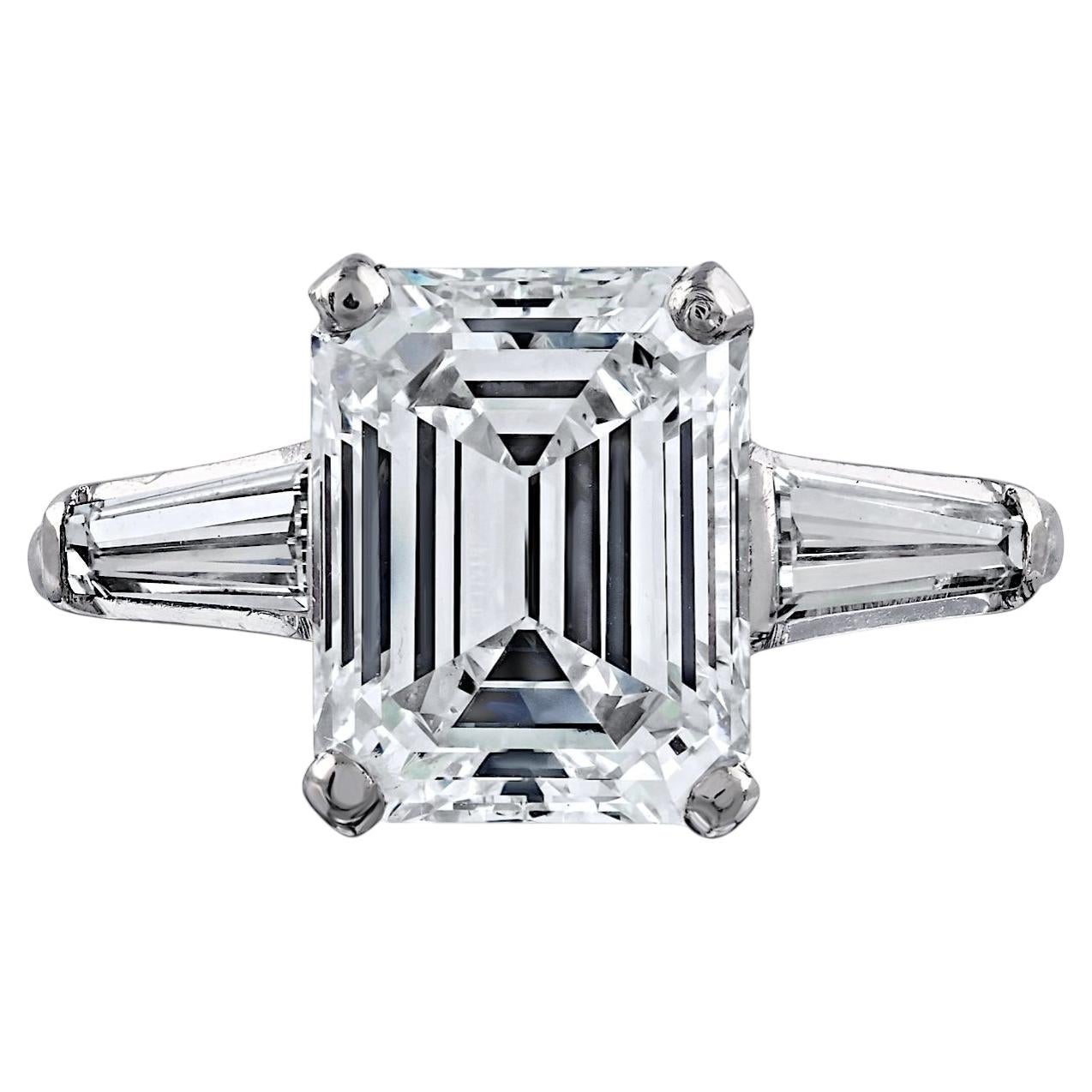 4.04ct Carat Emerald Cut Three Stone Diamond Engagement Ring GIA