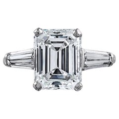 4.04ct Carat Emerald Cut Three Stone Diamond Engagement Ring GIA