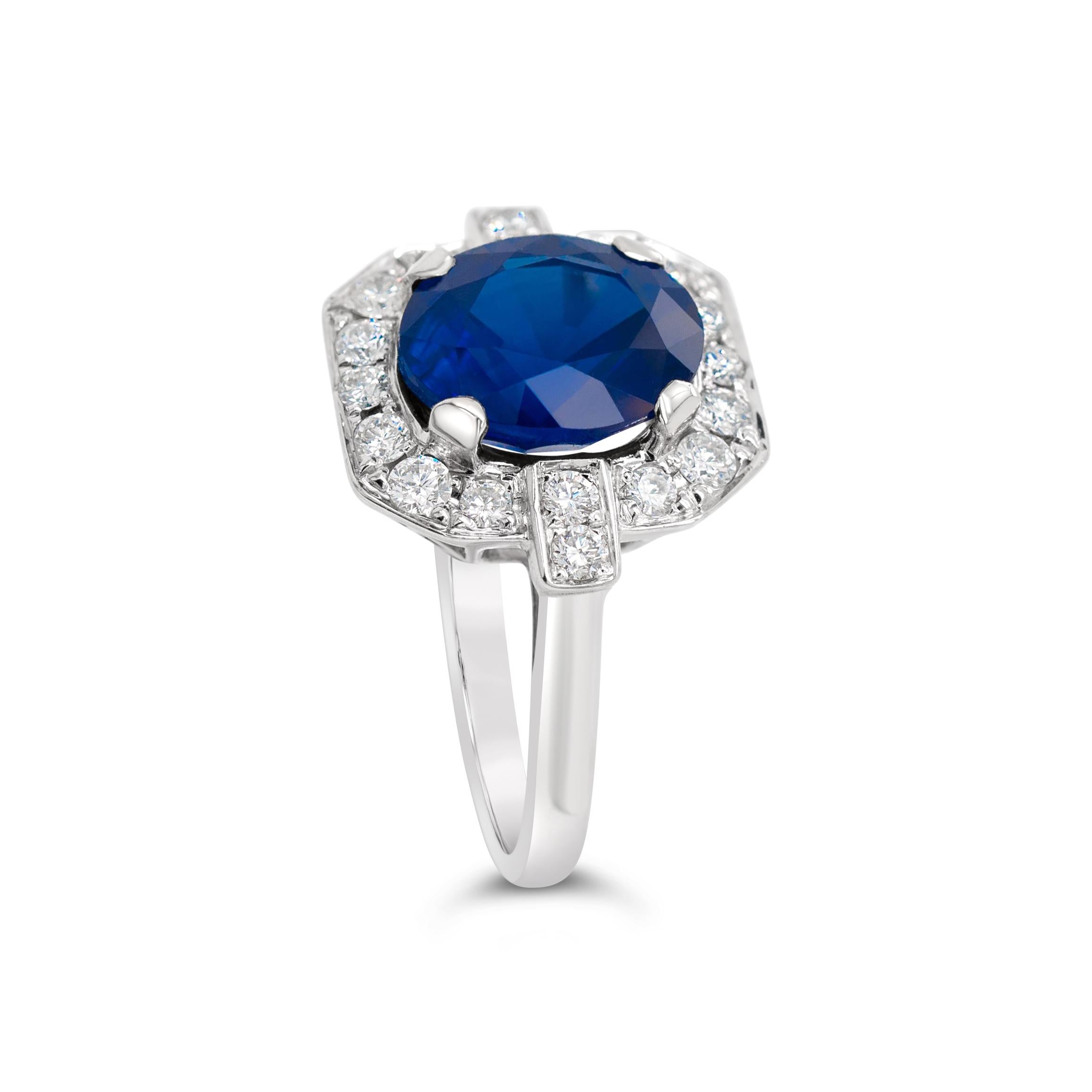 Oval Cut 4.04ct Certified Oval Royal Blue Sapphire & 0.45ct Diamond 18ct White Gold Ring For Sale