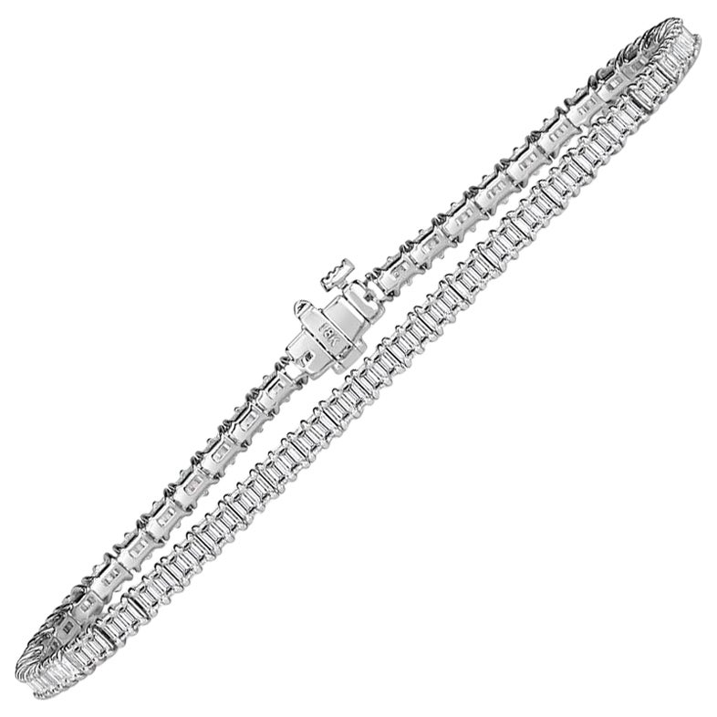 4.04ct Emerald Cut Diamond Tennis Bracelet in 18k White Gold