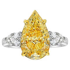 4.04 Carat Light Yellow Pear VS2 GIA Ring