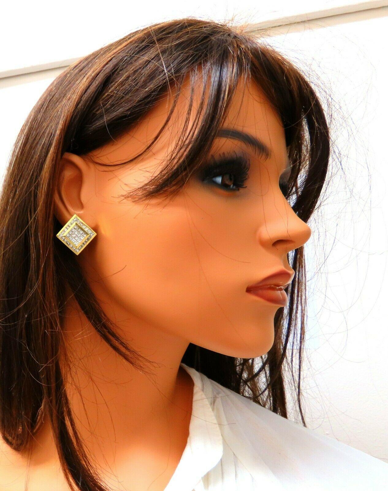 Princess Cut 4.04 Carat Natural Diamonds Cluster Channel Princess Clip Earrings 18 Karat For Sale