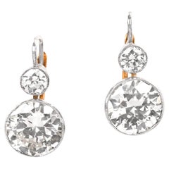 4.04 Carat Old Euro-Cut Diamonds Earrings, VS1-VS2 Clarity, Platinum