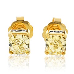4.04cttw Radiant Cut Fancy Yellow Diamond Stud Earrings