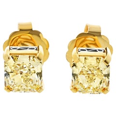 4.04cttw Radiant Cut Fancy Yellow Diamond Stud Earrings