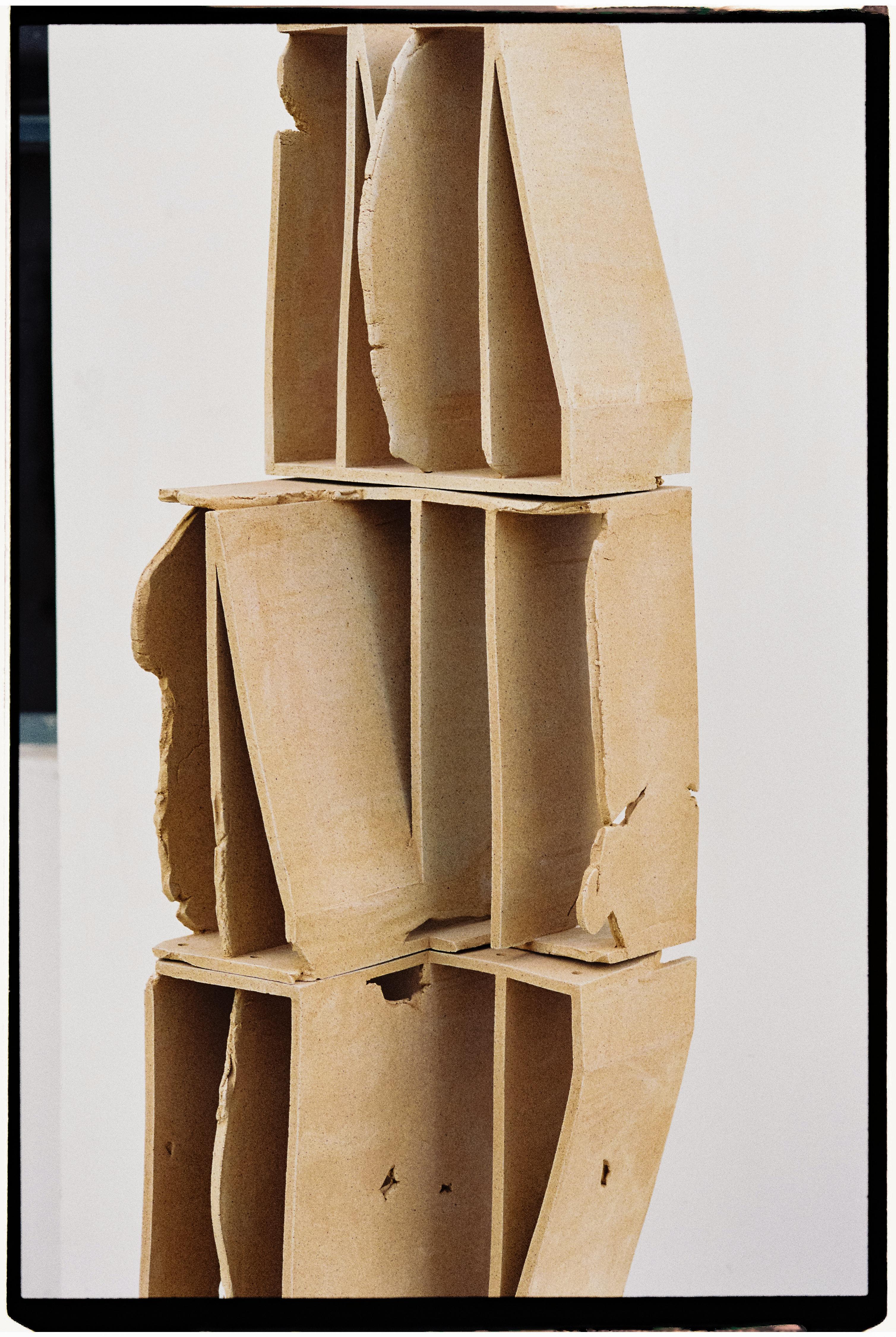 Fired Bookcase Modular Clay Blocks Unique Piece Handcrafted 405–A by Turbina studio For Sale