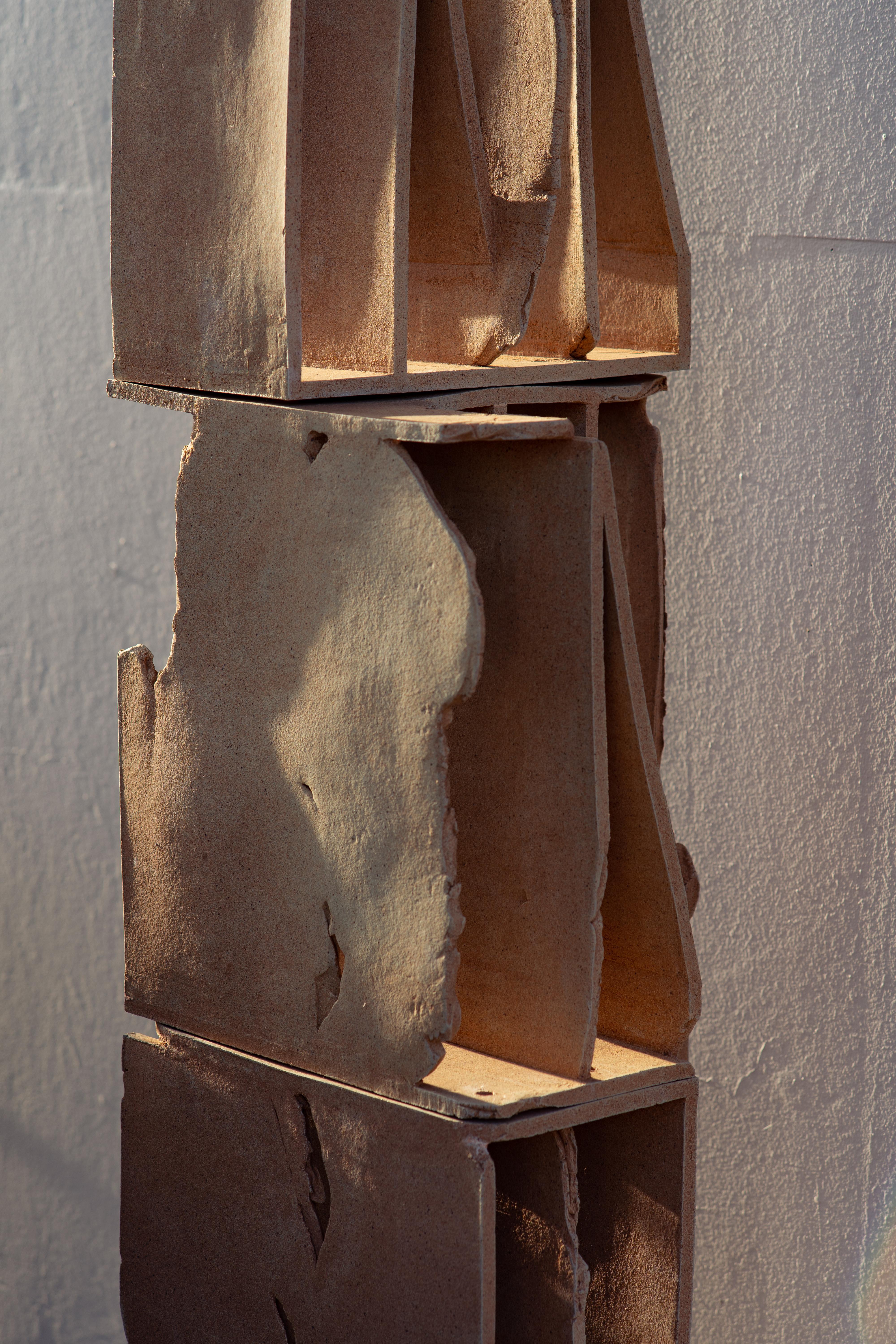 Contemporary Bookcase Modular Clay Blocks Unique Piece Handcrafted 405–A by Turbina studio For Sale