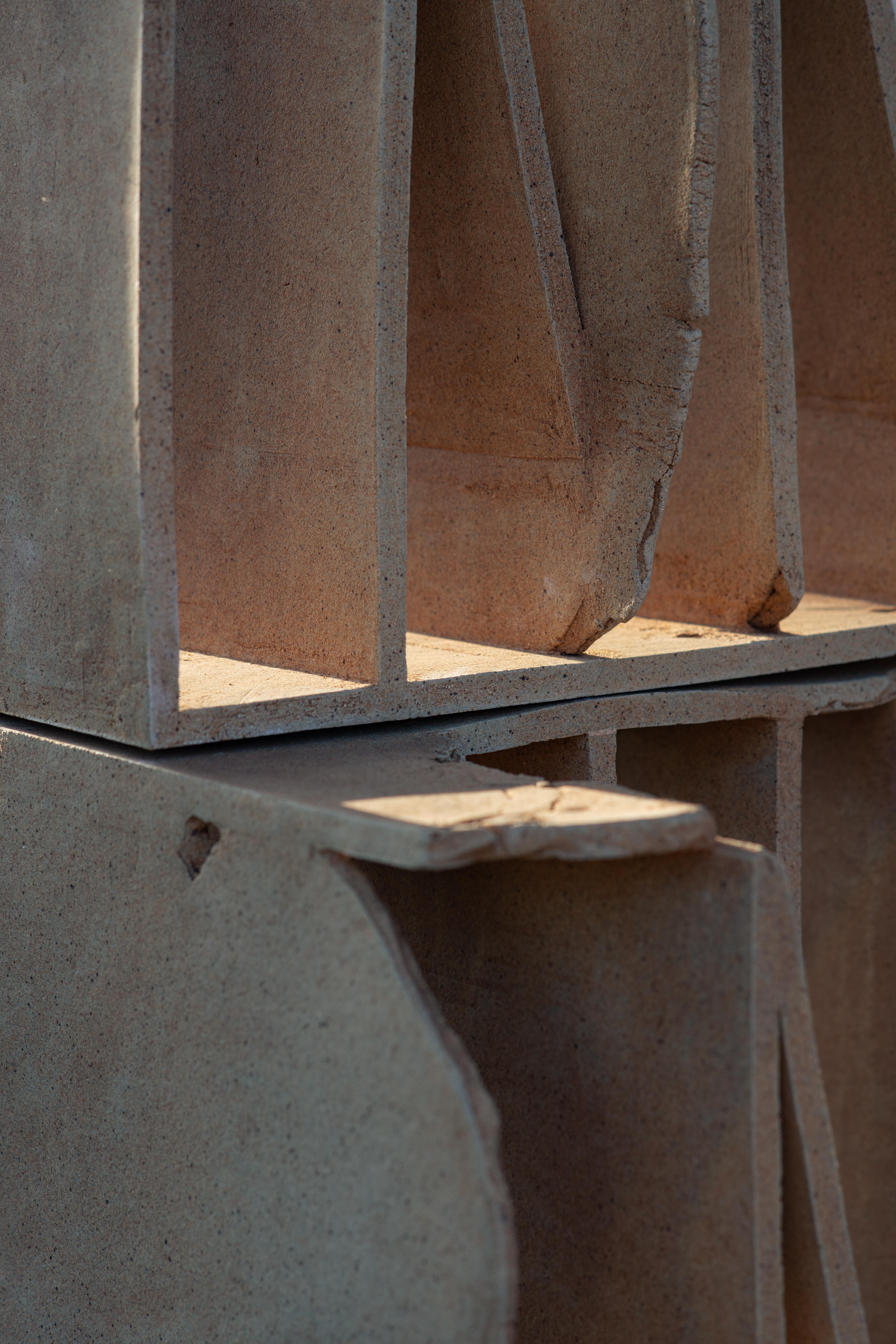 Bookcase Modular Clay Blocks Unique Piece Handcrafted 405–A by Turbina studio For Sale 1