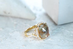 4.05 Carat Brown Diamond with Round-Cut White Diamond 18K Yellow Gold Ring