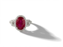 4.05 Carat Burma Heated Ruby and Diamond Solitaire Ring in 18K White Gold