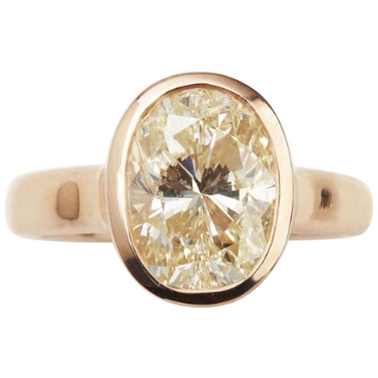 4.05 Carat Cushion Cut Yellow Diamond 18 Karat Pink Gold Engagement Ring For Sale