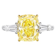 4.05 Carat Cushion Diamond Ring Fancy Yellow 18K Gold Sunlit Royal Radiance