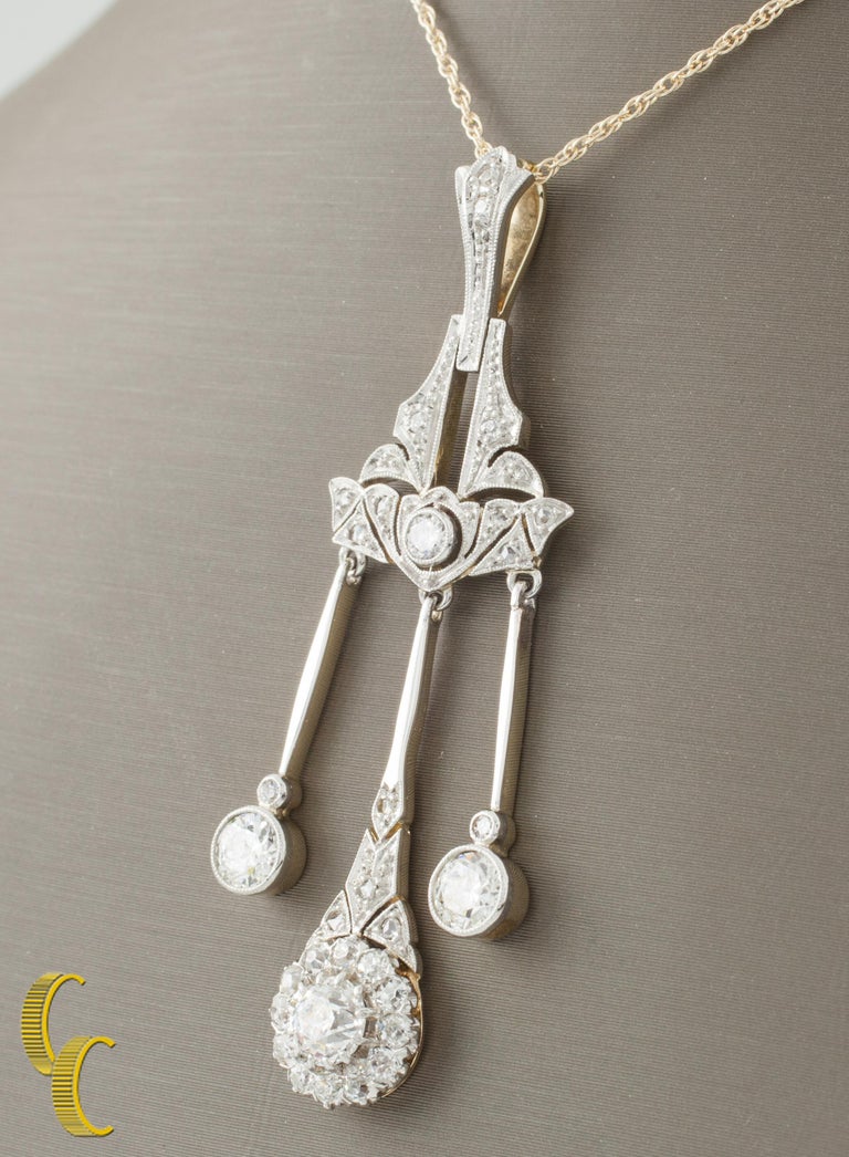 4.05 carat Diamond Dangle Pendant Necklace and Earrings 14k Gold ...