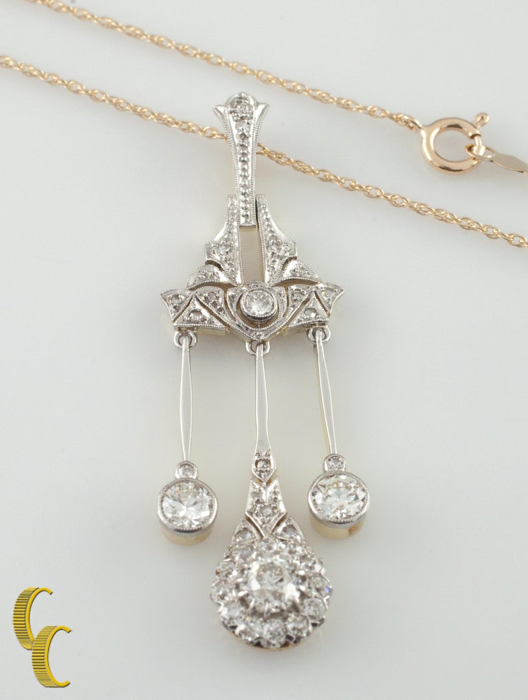 4.05 carat Diamond Dangle Pendant Necklace and Earrings 14k Gold Jewelry Set For Sale at 1stDibs