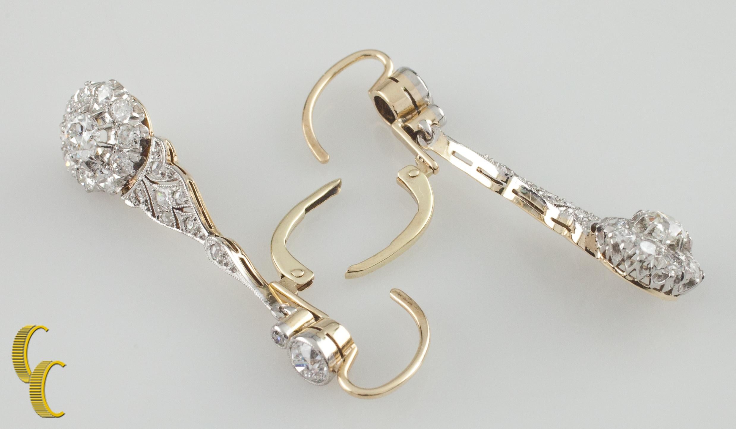 4.05 carat Diamond Dangle Pendant Necklace & Earrings 14k Gold Jewelry Set In Good Condition For Sale In Sherman Oaks, CA
