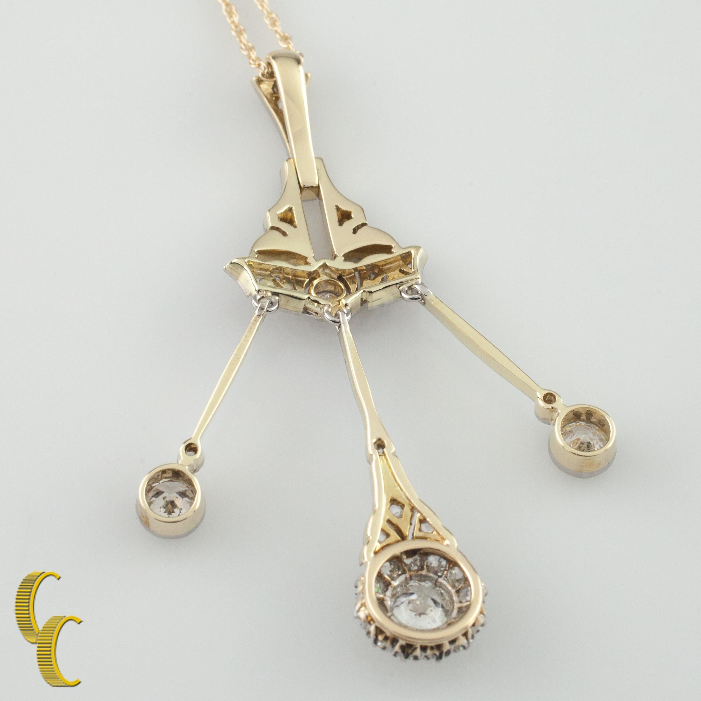 Women's 4.05 carat Diamond Dangle Pendant Necklace & Earrings 14k Gold Jewelry Set For Sale