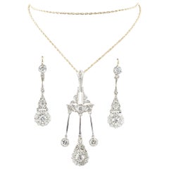 4.05 carat Diamond Dangle Pendant Necklace & Earrings 14k Gold Jewelry Set