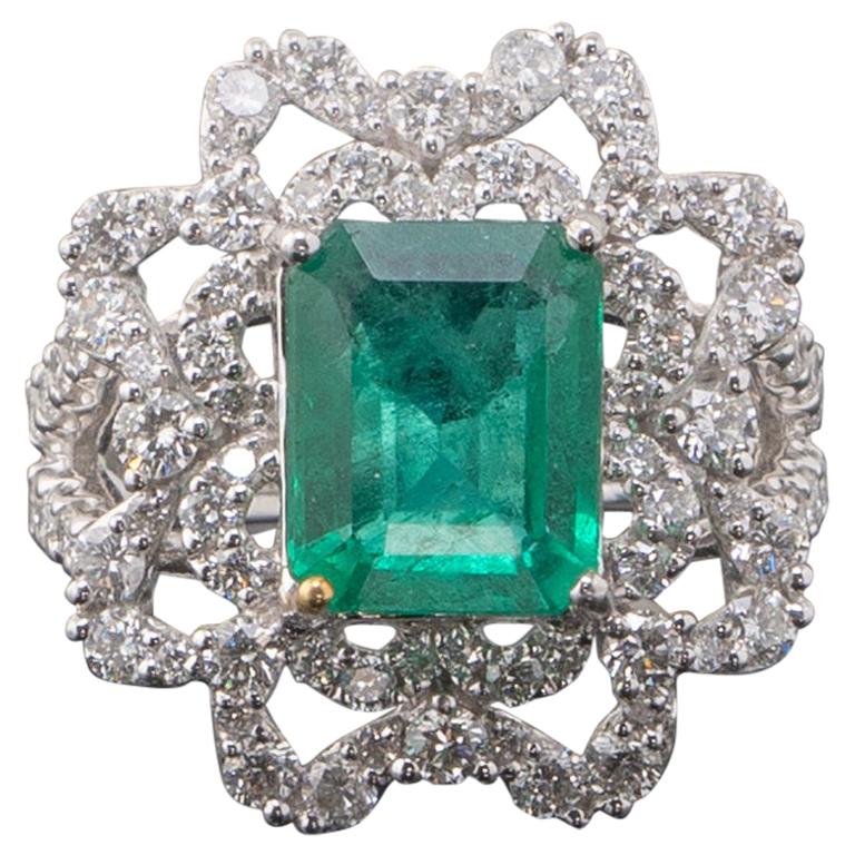 4.05 Carat Emerald and Diamond Cocktail Ring