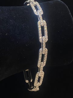 4.05 Carat F/VS1 Round Brilliant Diamonds Tennis Link Bracelet in 14K White Gold