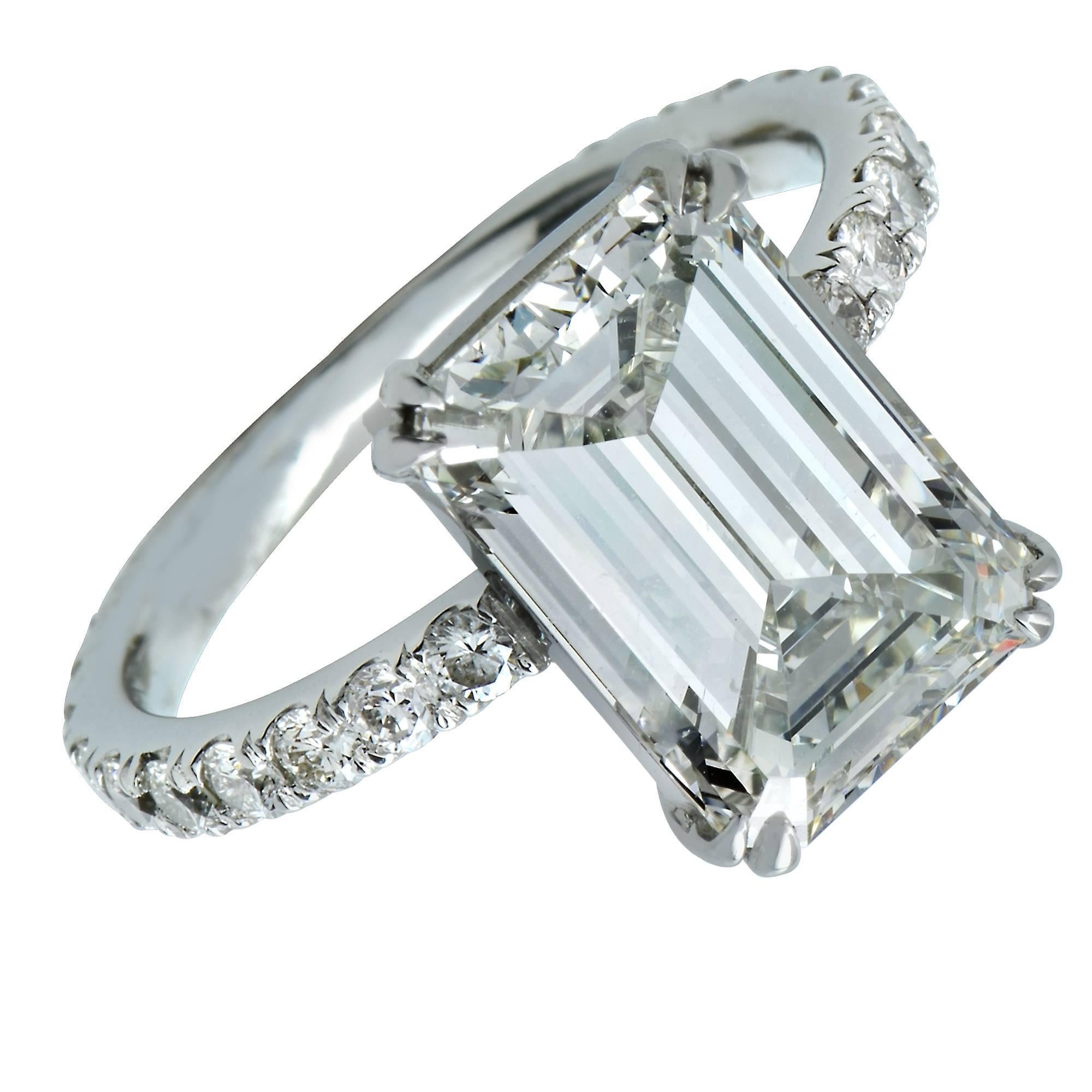 Women's 4.05 Carat GIA Graded Emerald Cut Diamond Engagement Ring