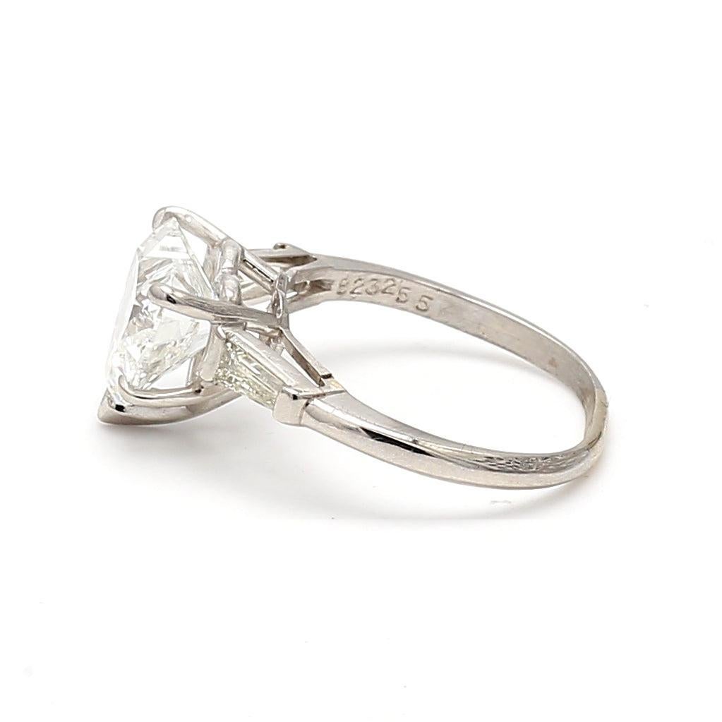 4.05 Carat Heart Shape and Tapered Baguette Diamond Platinum Engagement Ring For Sale 2