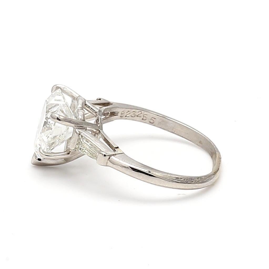 4.05 Carat Heart Shape and Tapered Baguette Diamond Platinum Engagement Ring For Sale 3