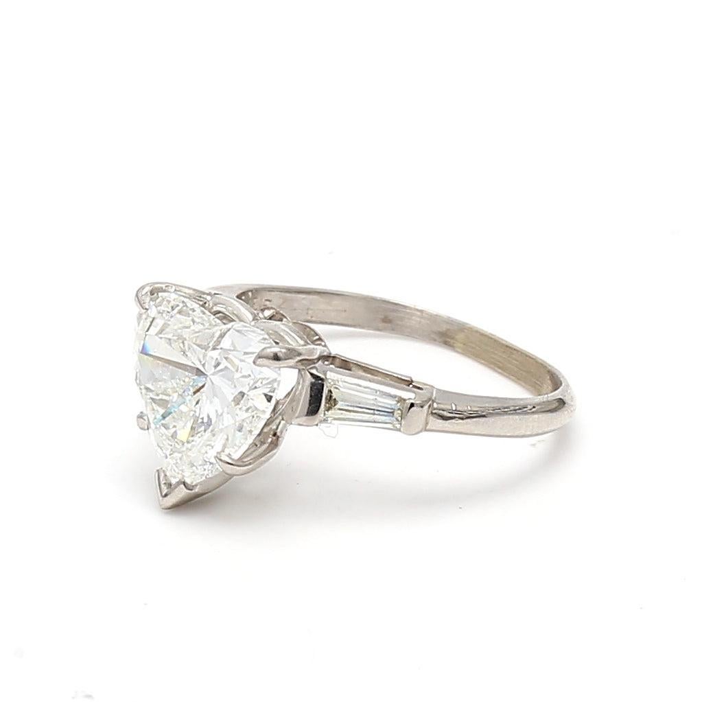 4.05 Carat Heart Shape and Tapered Baguette Diamond Platinum Engagement Ring For Sale 4