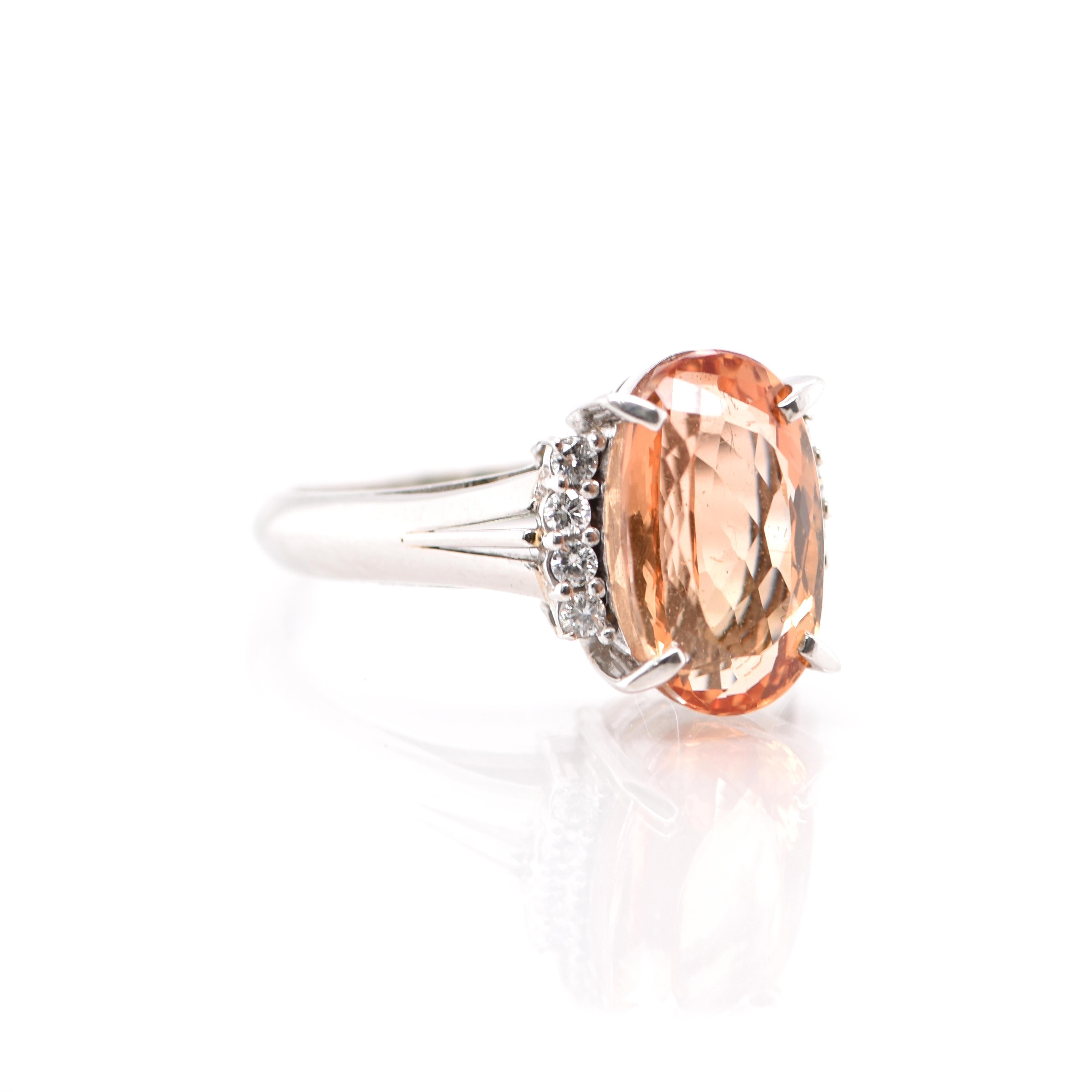 Oval Cut 4.05 Carat Imperial Topaz and Diamond Cocktail Ring Set in Platinum
