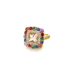 4.05 Carat Morganite Sapphire Diamond Yellow Gold Cocktail Ring