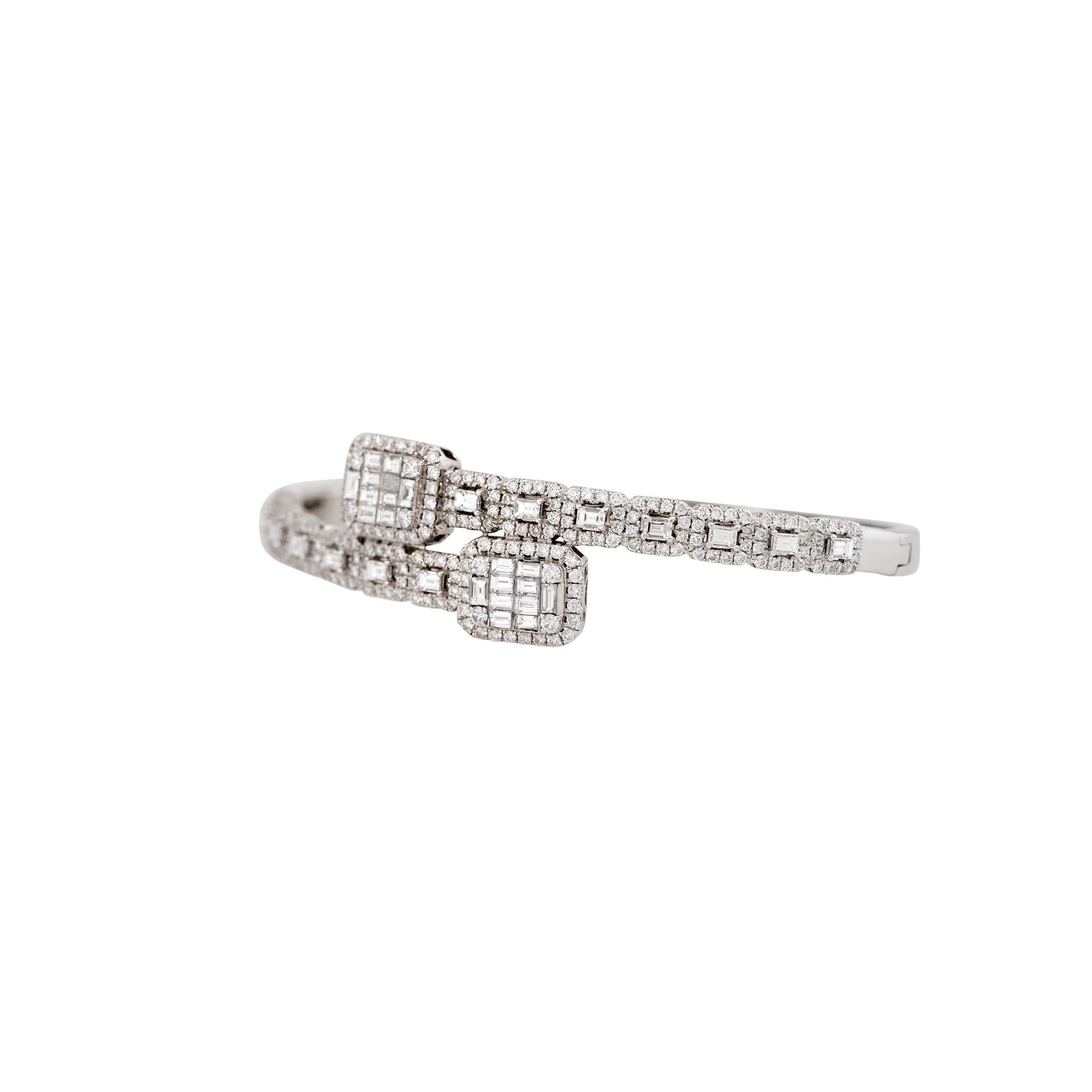 Modern 4.05 Carat Multi-Shape Diamond Bypass Cuff Bracelet 14 Karat In Stock For Sale