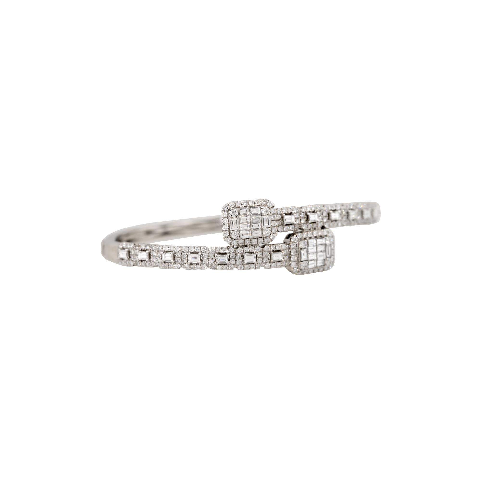 Round Cut 4.05 Carat Multi-Shape Diamond Bypass Cuff Bracelet 14 Karat In Stock For Sale